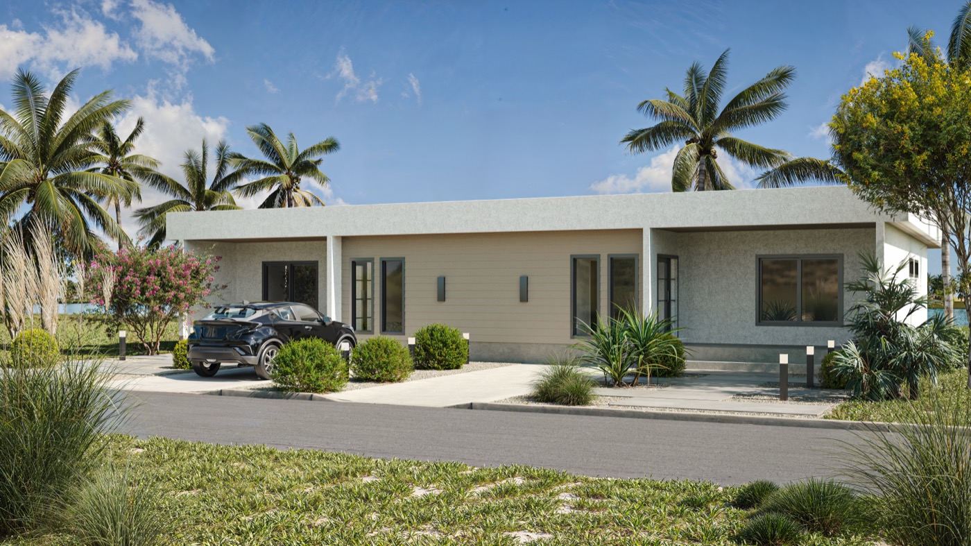 Canouan Duplex hurricane-resistant home exterior design - Empower Projects construction Bahamas