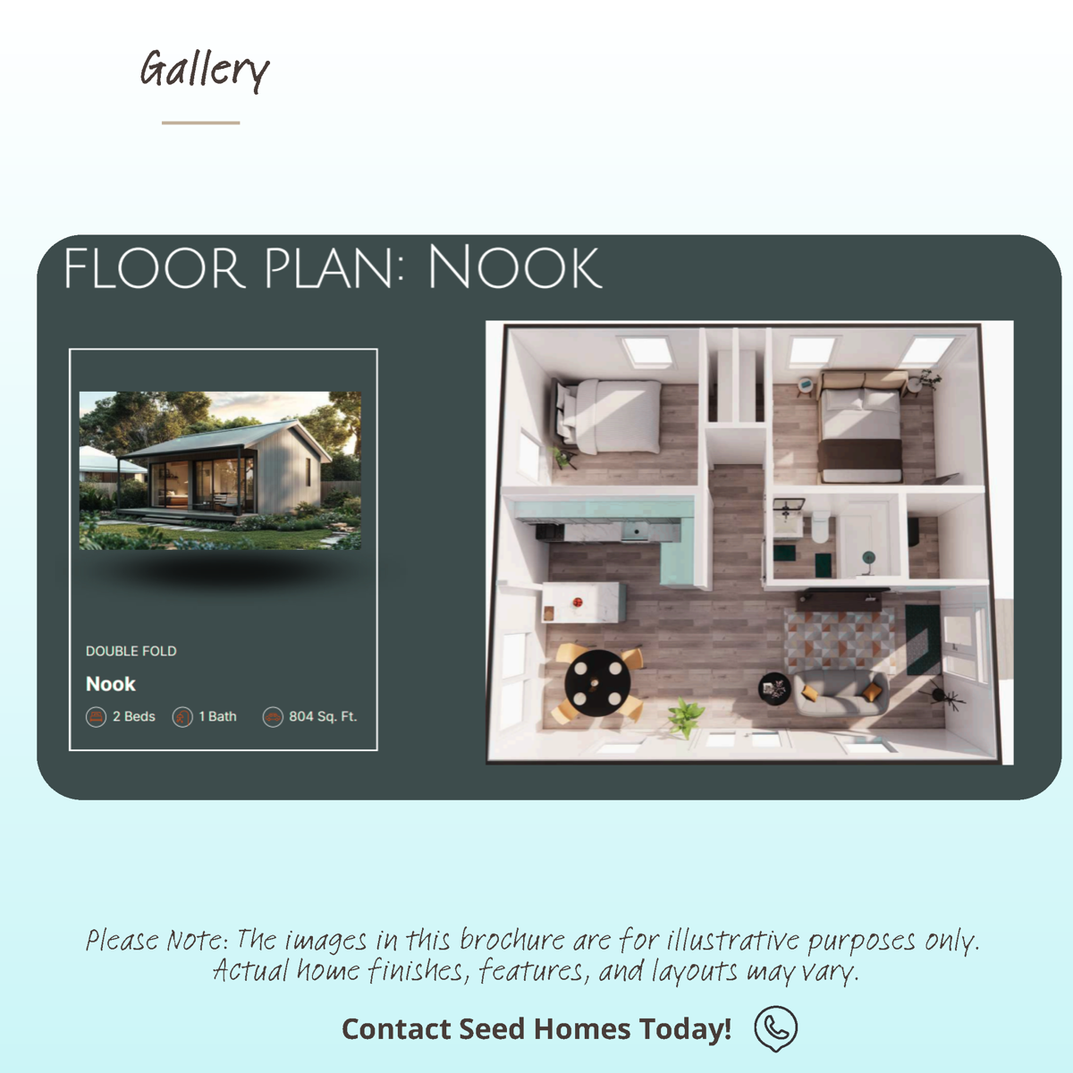 Nook floor plan and 3D layout