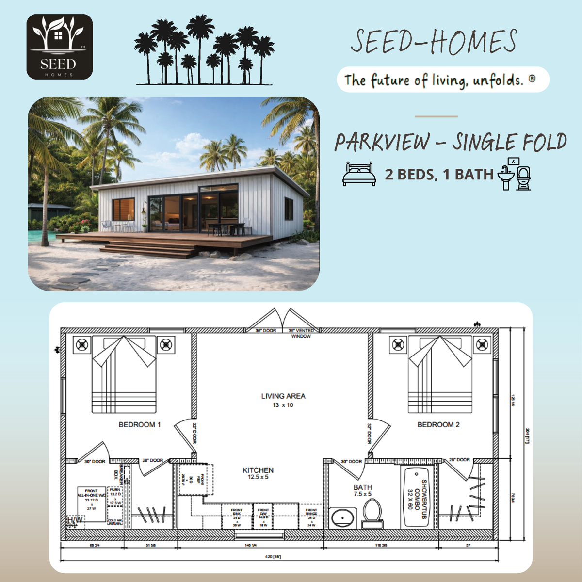The Parkview — Single Fold, 2 beds, 1 bath