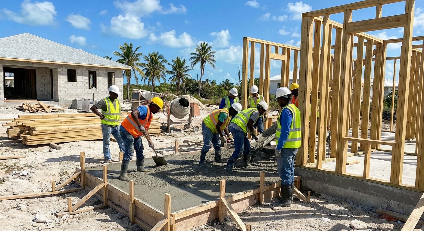 Construction worker measuring timber