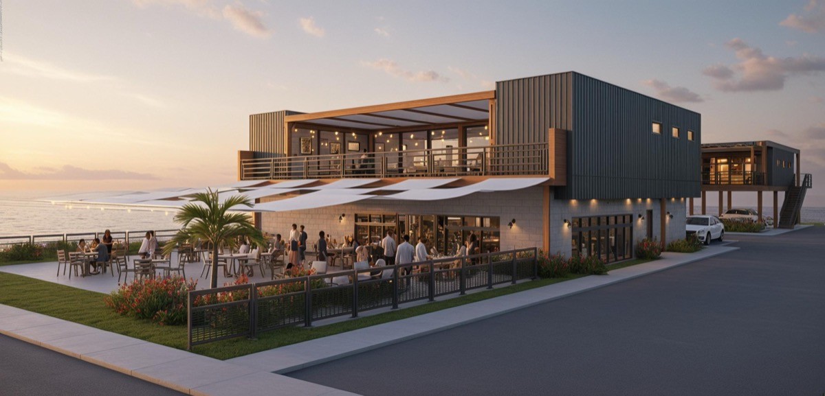 Xscape restaurant with rooftop terrace and sail shades